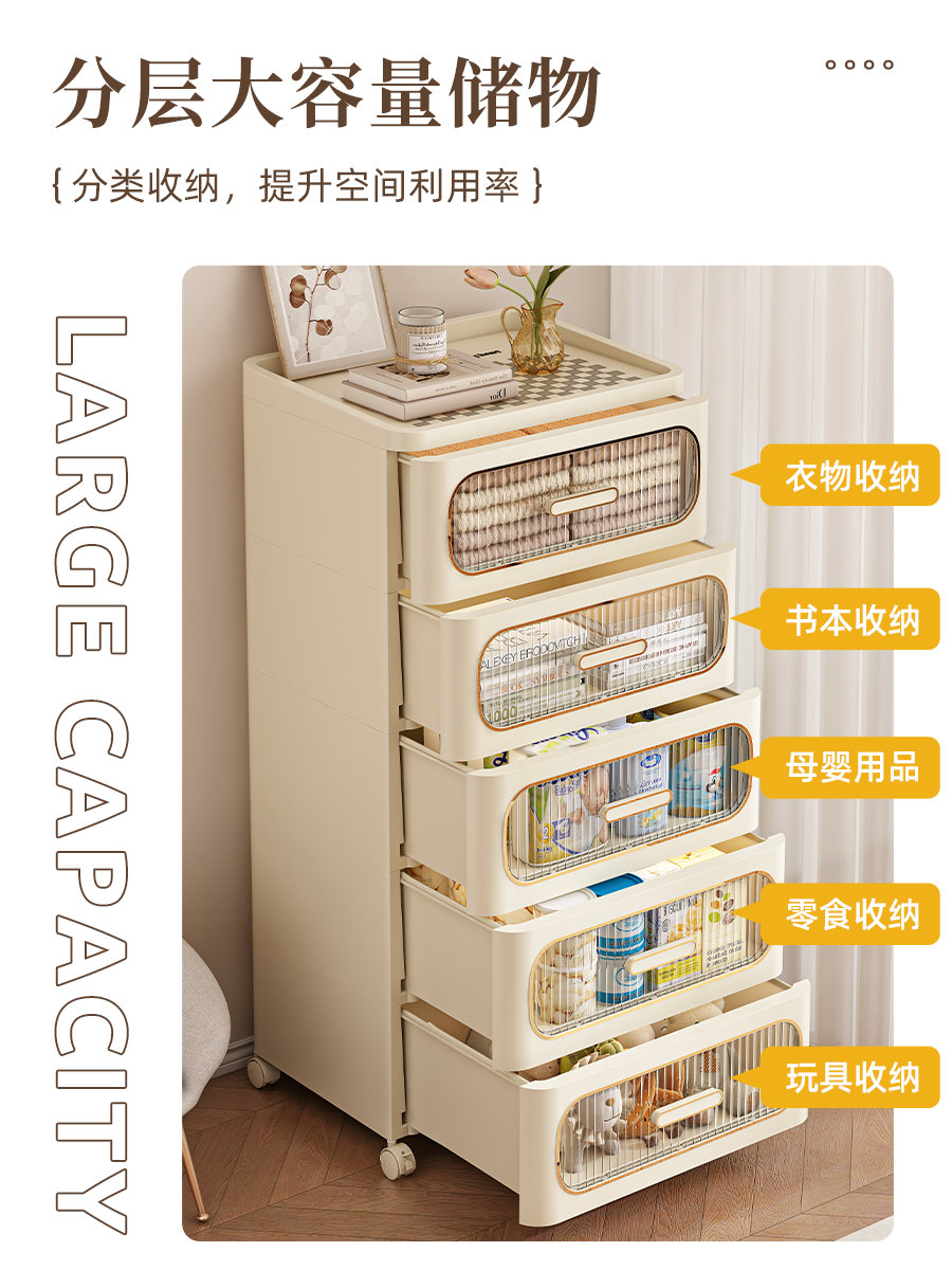 Bedside Table Drawer-Type Storage Cabinet for Home Living Room, Multi-Layer Storage Cabinet for Narrow Spaces, Simple Modern Bedroom Storage Cabinet