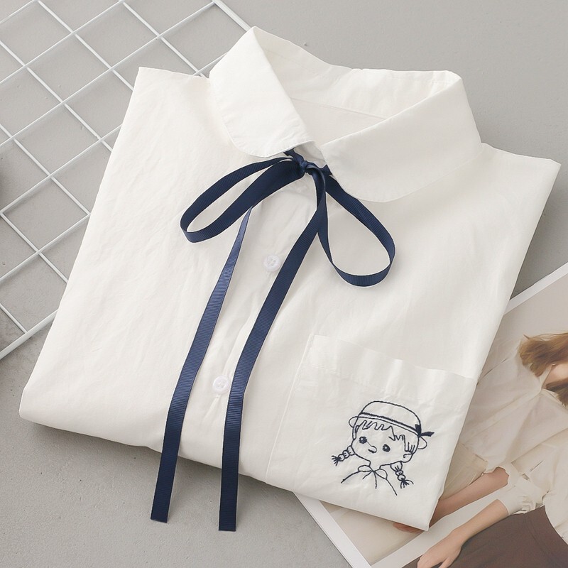 Spring and Autumn Long-Sleeved Shirts for Junior High School Girls, Pure Cotton College Style Shirts for Middle School Students, Fresh Spring Clothes for High School Girls