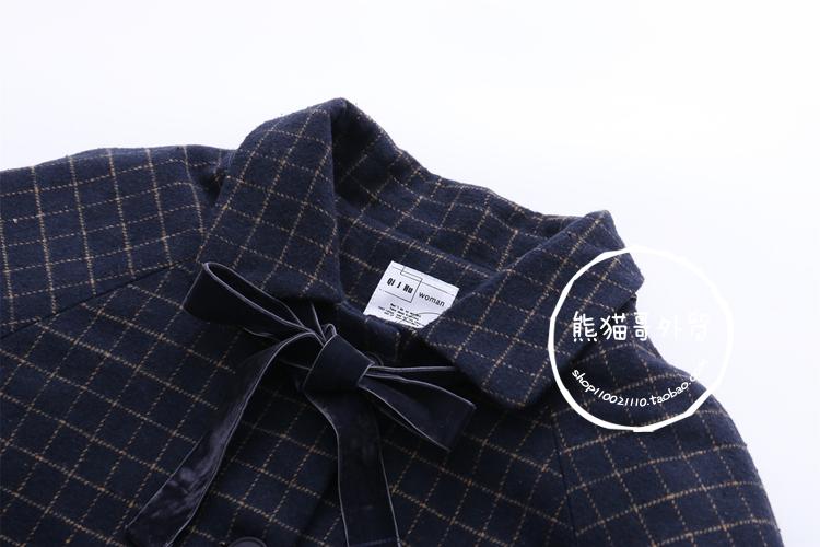 Kẻ sọc len áo khoác nữ ngắn đoạn lỏng sinh viên dễ thương bow tie bạn gái nạp mềm chị dày mùa thu và mùa đông mới áo khoác dạ nữ