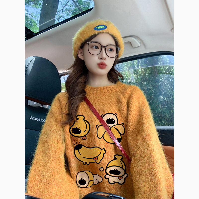Orange Banana Cartoon Cute Sweater for Women Autumn and Winter 2025 New Style Lazy High-End Loose Retro Knitted Top