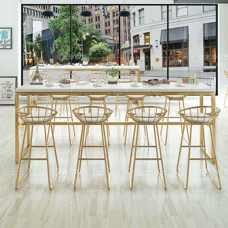 Nordic minimalist bar Dairy Tea Shop High Foot Bar Table Chairs Home Marble Bar Table Golden Light Lavish Table And Chairs