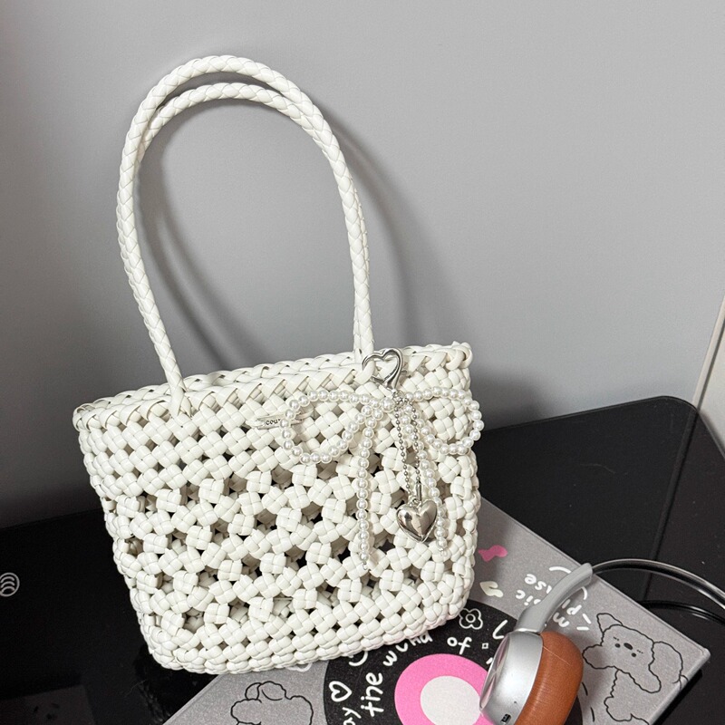 Hand-Woven Rattan Bag DIY Material Kit, Rattan Bag with a High-End Feel, Hollow-Out Vegetable Basket Woven Tote Shoulder Bag