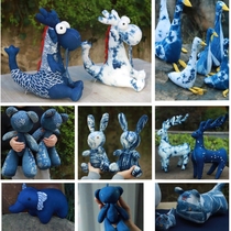 Animal dolls batik tie-dye plant-dyed indigo dye ornaments dragon rabbit duck bear elephant deer tiger toys