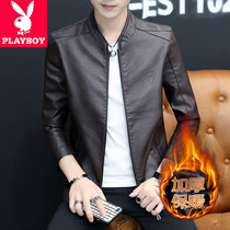 Flowers Playboy genuine leather leather clothing mens autumn and winter baseball collar casual locomotive clothes gush sheep leather jacket jacket