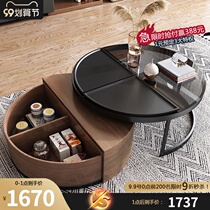 Nordic round coffee table TV cabinet combination small apartment simple modern glass creative living room storage furniture