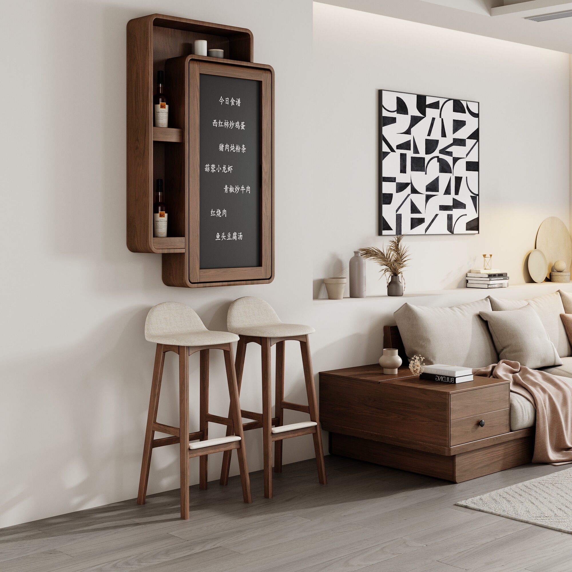 Folding balcony small bar table home with open kitchen wine cabinet integrated simple telescopic against the wall creative partition