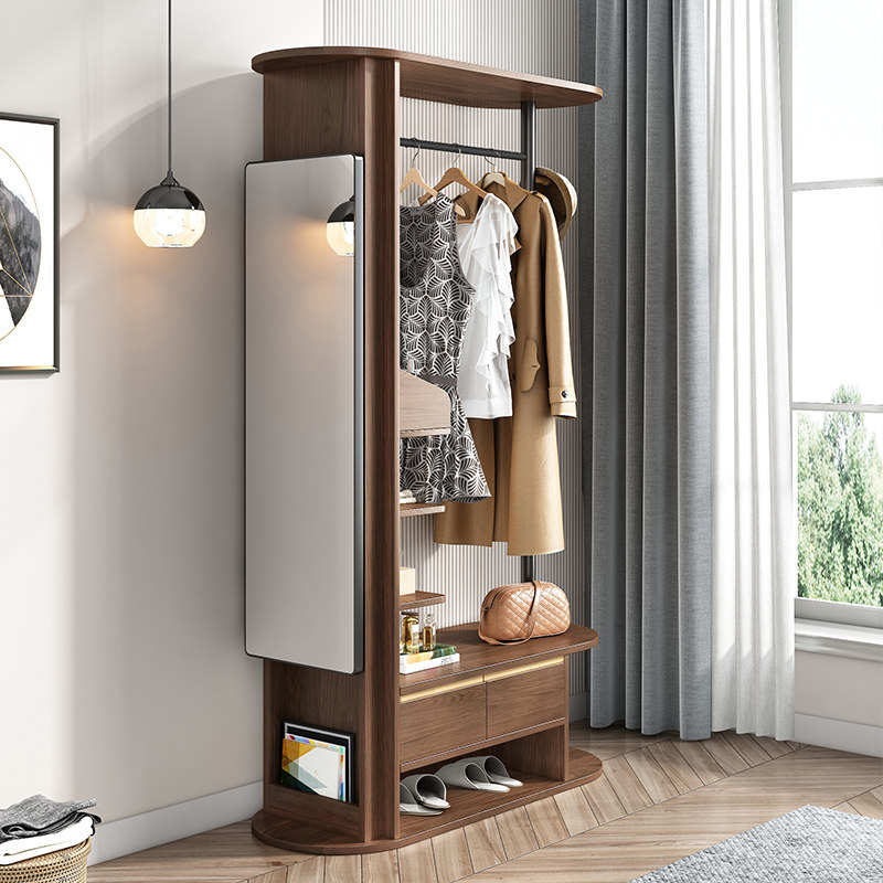 Bedroom hanger floor-to-ceiling night to put clothes coat rack living room multi-function full-body mirror shoe rack integrated