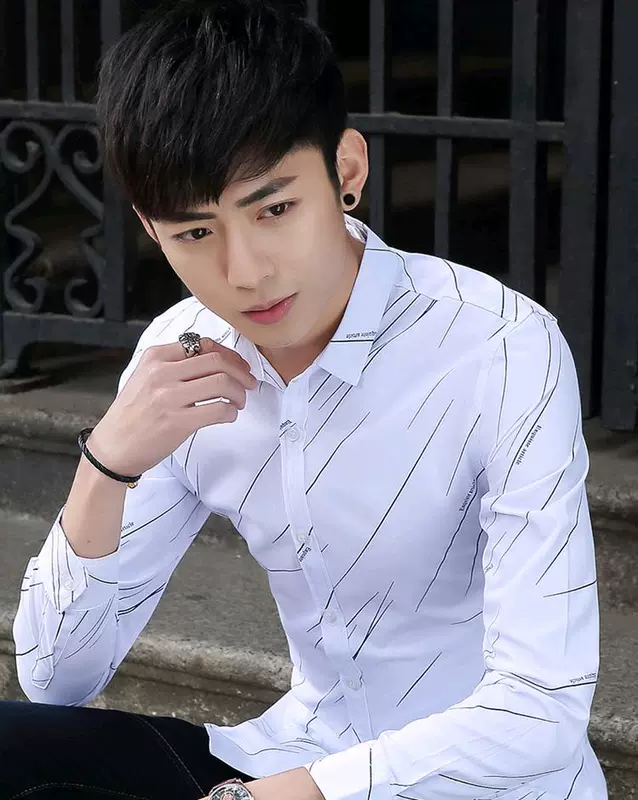 Mùa đông nam trẻ trung cộng với áo nhung dài tay dày thời trang mới Thời trang mỏng Hàn Quốc áo sơ mi ấm