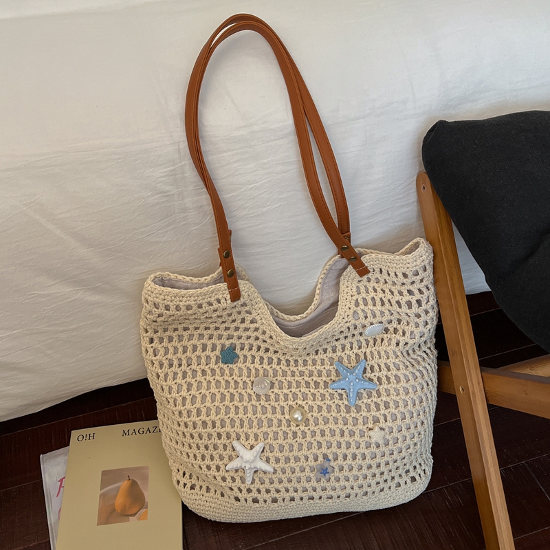 Seaside Vacation Starfish Shell Hollow Woven Tote Bag for Women 2026 New Large-Capacity Straw Shoulder Beach Bag Seaside Vacation Starfish Shell Hollow Woven Tote Bag for Women 2026 New Large-Capacity Straw Shoulder Beach Bag