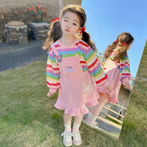 Girl Spring Autumn Braces Skirt Suit Foreign Air Children Baby Long Sleeves T-shirt Dress Pendant With Dress two sets of children