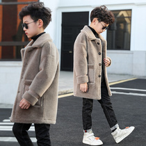 Boys cashmere coat 2021 autumn and winter New Korean version of the big boy foreign-style fur one woolen cloth coat tide