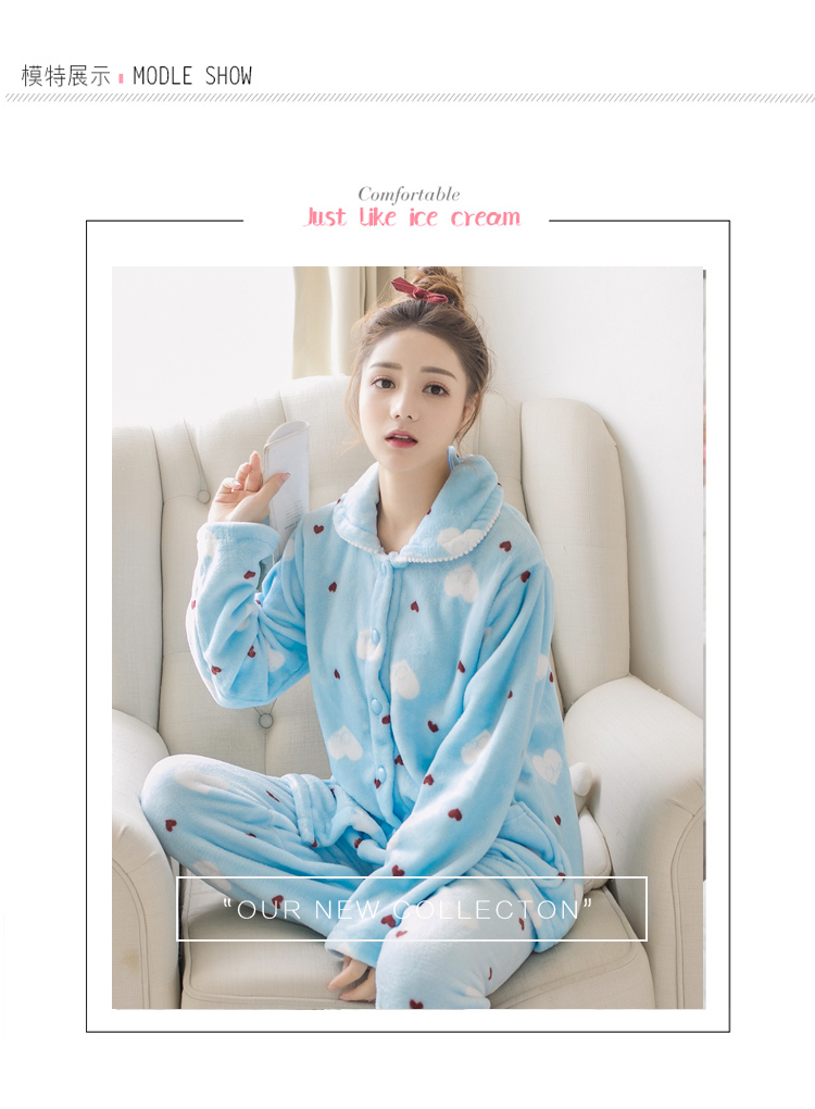 Bộ đồ ngủ nhung mùa đông và san hô nhung nữ dày tay dài cộng với nhung sinh viên Hàn Quốc tươi flannel dịch vụ nhà đồ bộ mặc nhà cao cấp hàn quốc