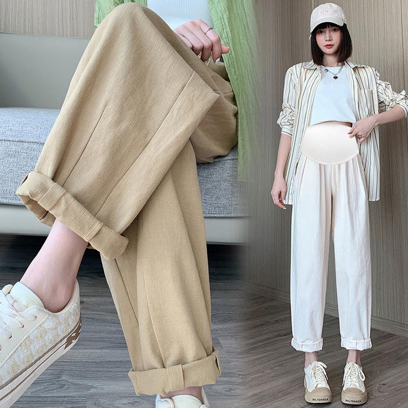 Maternity Pants for Women, Spring and Summer Thin Style, Suitable for Wearing Outside during Pregnancy, Loose Fit That Doesn'T Tighten the Belly, Workwear Wide-Leg Pants, Casual Harem Pants