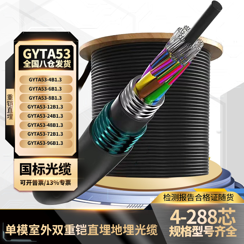 Changfei Fenghuo Zhongtian Gyta53 Single-Mode Armored Outdoor National Standard Direct Bury Optical Cable 4-Core 8-Core 12-Core 24-Core Heavy Armor