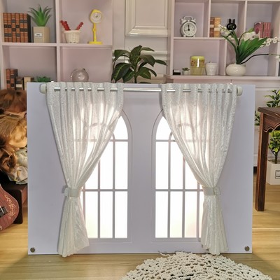 taobao agent BJD8 points 12 points OB11 savage baby photo props background with curtain with curtain double round window DIY baby house background wall