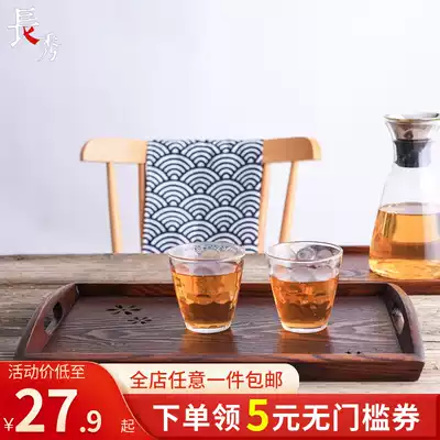 Camphor Wood Japanese cherry blossom tea fruit snack bread tray Solid Wood Hollow hollow with ear handle rectangular household