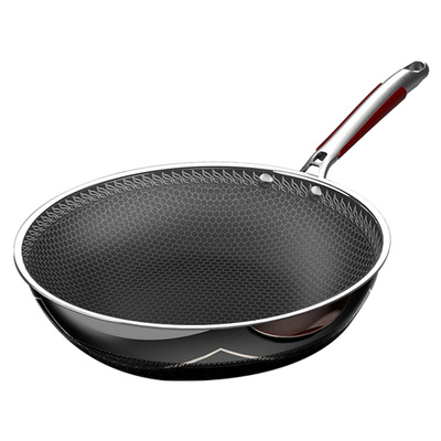 不锈钢炒锅家用无涂层蜂窝无油烟不粘锅燃气灶电磁炉适用平底锅具