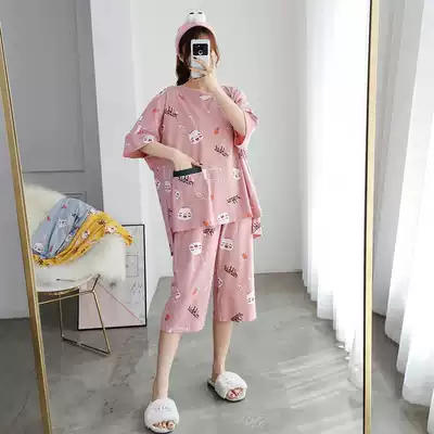 Summer Plus Size Cotton Rabbit Pajamas Women Short Sleeve Capri pants Set Loose M200 Jin Home Clothes Women