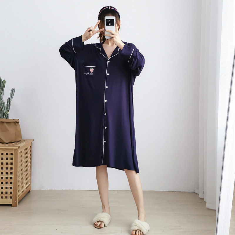 Cardigan modal long-sleeved strawberry nightdress summer and autumn plus size fat MM200 catties pajamas loose pregnant women's home clothes