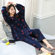 Autumn Winter Plus Fertilizer Increase Coral Suede Pajamas Woman Two Sets Korean Version Cute Strawberry Fat mm200 Catty