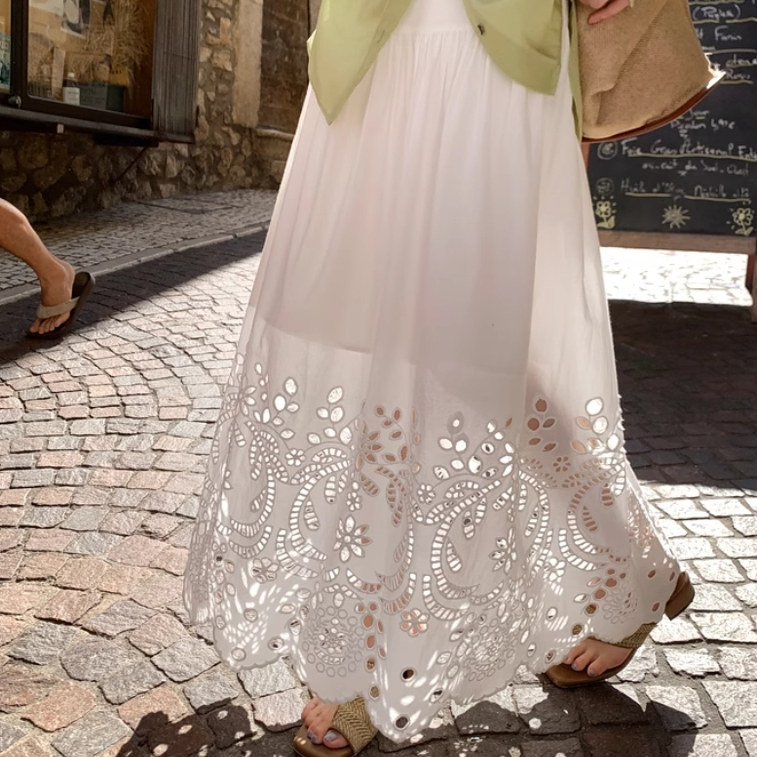 sachin and babi light blue dress Long cotton dress with openwork embroidery