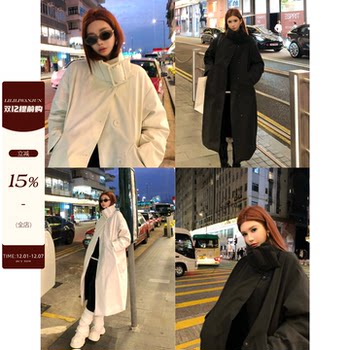Li Wanjun's Lazy Korean-Style Stand-Up Collar Trench Coat down Jacket for Women, Winter New National Standard 90 White Duck down Long Loose Coat