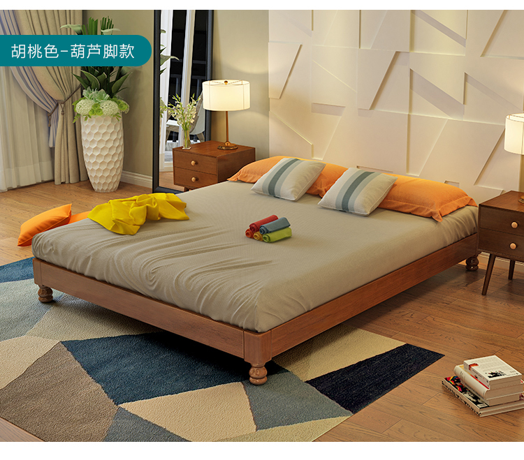 Gỗ rắn tatami không có giường giường khung gỗ sồi 1.5 m 1.8 trẻ em Nhật Bản giường ngắn khách sạn căn hộ cao hộp lưu trữ giường ngủ hai tầng