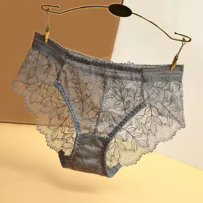 Transparent lace sexy women's underwear seamless mid-low waist breathable hot briefs female cotton crotch buttock new product