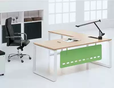 Modern simple fashion paint metal feet environmentally friendly plate large and medium class office desk boss table gold oak color