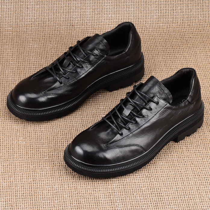 Love at First Sight! Fashionable and Trendy! Never Get Tired of Looking at It!! First-Layer Cowhide Business Casual Thick-Soled Leather Shoes for Men