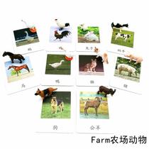 Simulation animal model Three-stage card farm animals Montessori kindergarten teaching aids Childrens baby educational toys Cattle