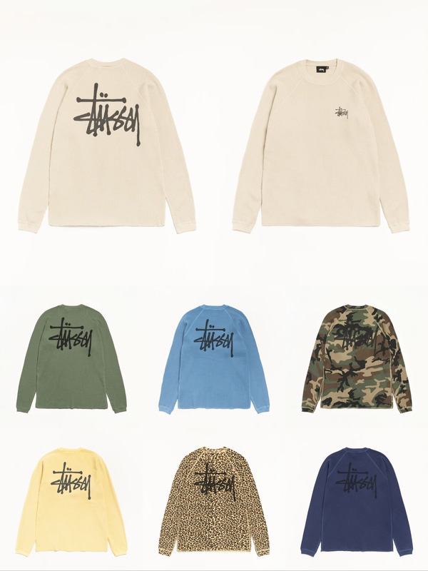 Stussy Trendy Waffle Raglan Crew Neck Long-Sleeve T-Shirt Spring New Unisex Style Stussy Trendy Waffle Raglan Crew Neck Long-Sleeve T-Shirt Spring New Unisex Style