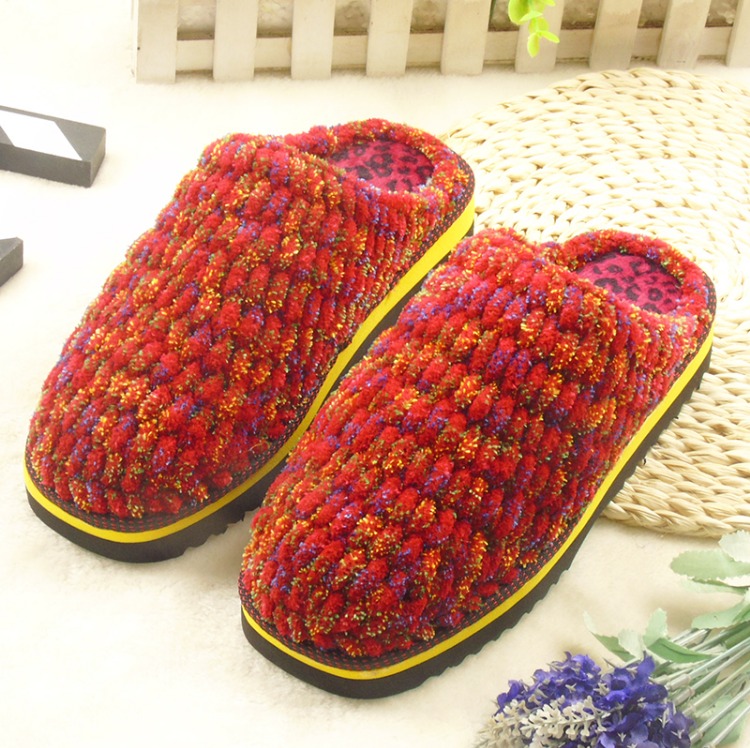 Dép nhung dày làm bằng tay, dép cashmere nam và nữ, dép đôi, mùa đông dép cao su non