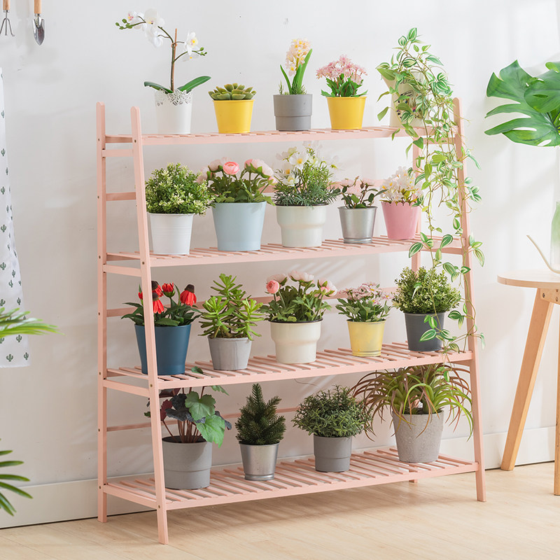 Flower rack rack balcony floor-to-ceiling multi-layer succulent gold Ge flower pot rack solid wood living room TV cabinet side ladder rack