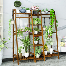Balcony flower rack hanging shelf floor multi-layer hanging climbing shelf solid wood living room fleshy green rosea pot shelf