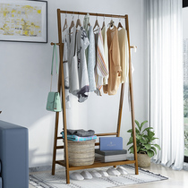 Coat rack floor to floor simple modern double pole hanging clothes rack bedroom creative solid wood simple shoe rack integrated home