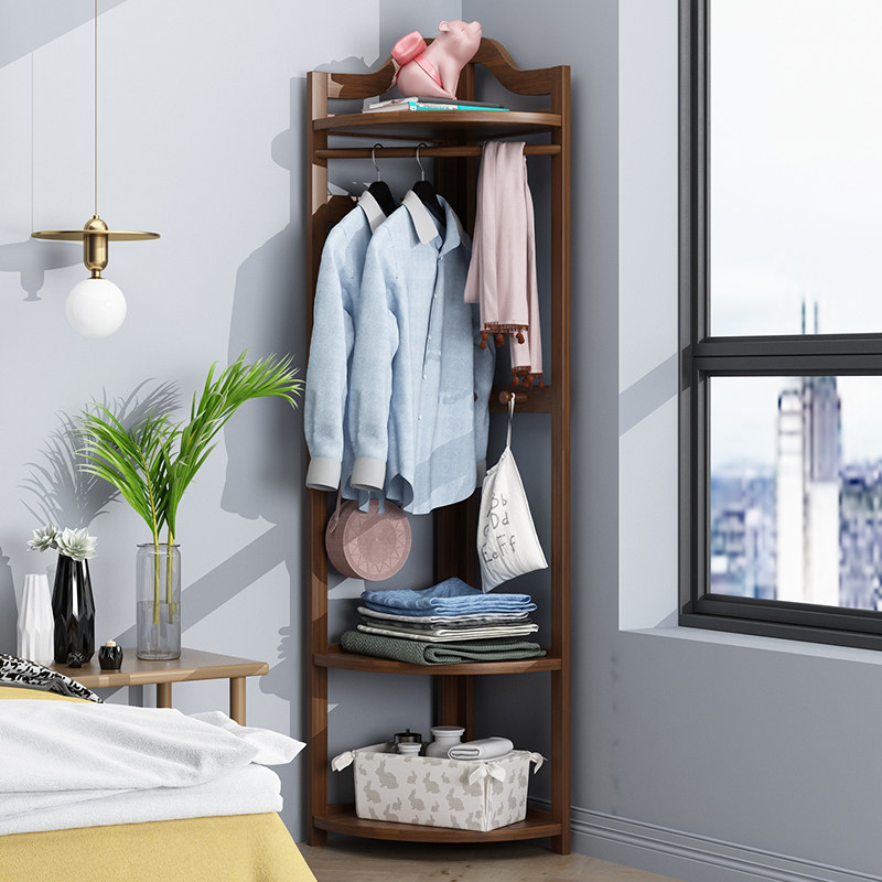 Corner Clothes Hat Rack Floor Bedroom Corner Rack Solid Wood Multifunctional Hanging Hanger Home Wall Corner Holding Layer Shelf