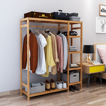 Simple clothes rack floor bedroom rack solid wood coat rack household mobile cabinet storage bag clothes rack