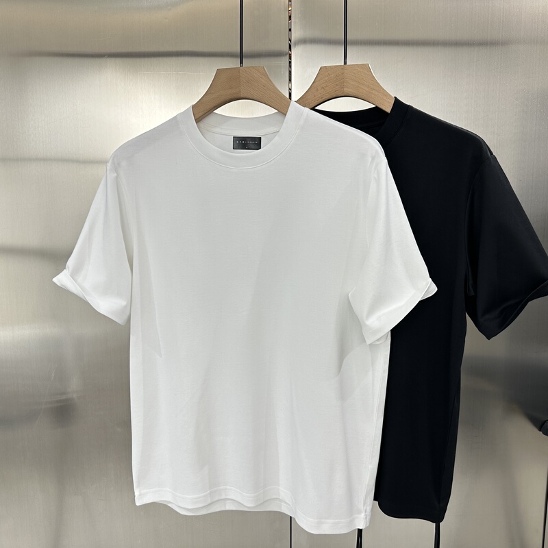 Qfo High-End Solid Color Simple Tencel Skin-Friendly Drapey Round Neck Short-Sleeve T-Shirt for Men, Summer Loose Versatile Base Shirt