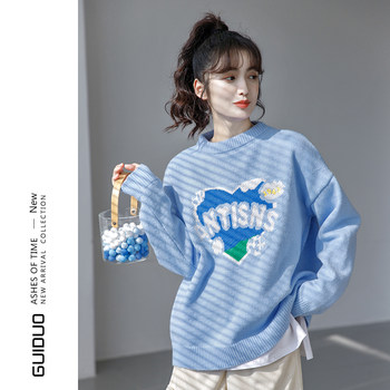 Sweater women autumn and winter soft waxy line lazy wind loose retro Japanese hedging hot style 2021 new thick top