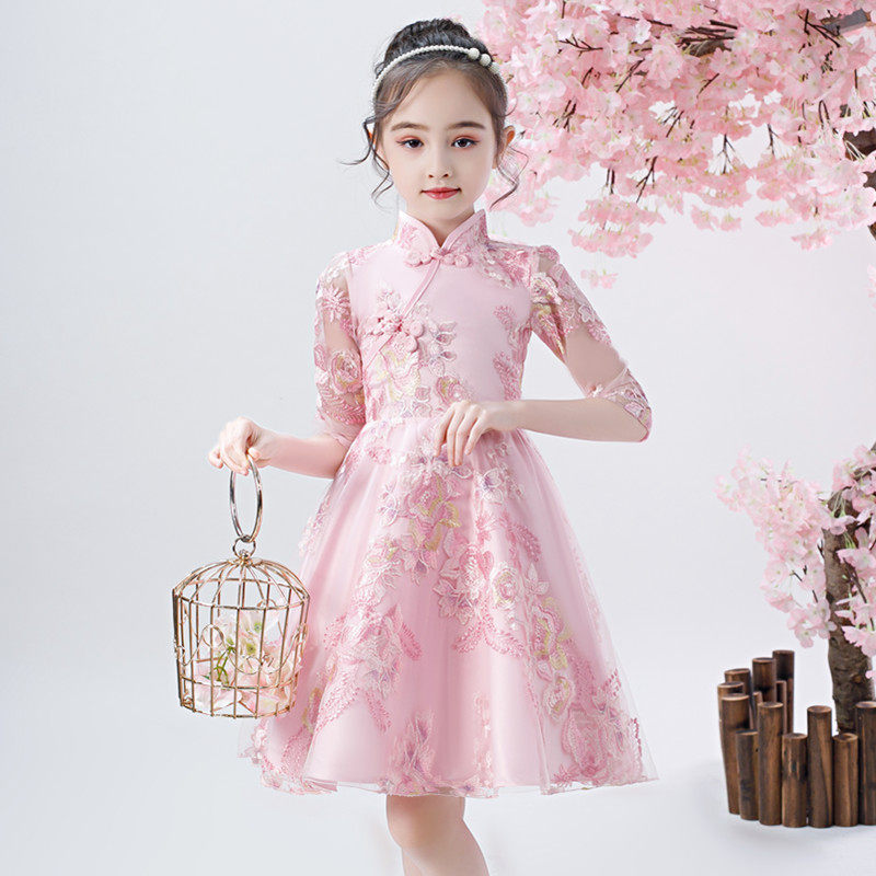 Children's dress spring and autumn princess dress girl flower girl super fairy dress female Hanfu dress fluffy yarn autumn dress
