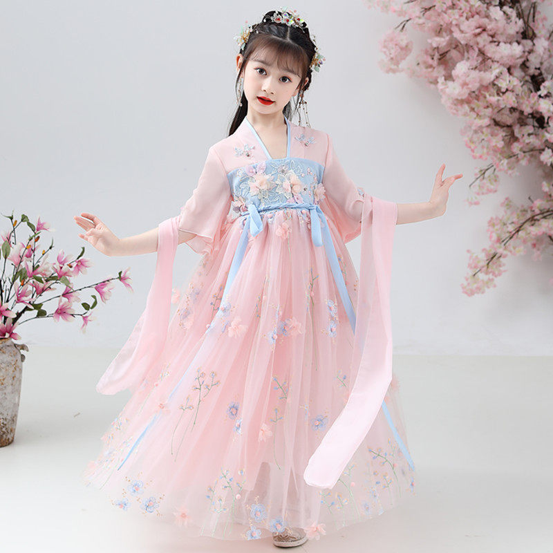 Girl Han Suits Summer Dress 2022 New Ancient Dress Surreal Cherry Blossom Princess China Wind Tang Dress Children's Skirt dress