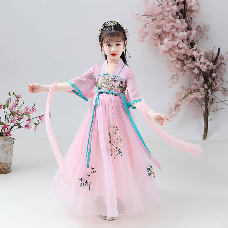 Girl's dress spring and autumn girl Yellow child super-fairy dress Chinese dress dress summer dress
