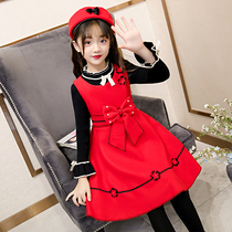  Girls  dresses Autumn new childrens clothing female princess dresses Childrens woolen sundress Western style suit winter skirt