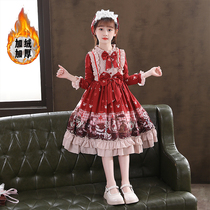 Childrens Lolita winter clothes girls plus velvet skirt dress little girl princess dress baby foreign style Lolita winter
