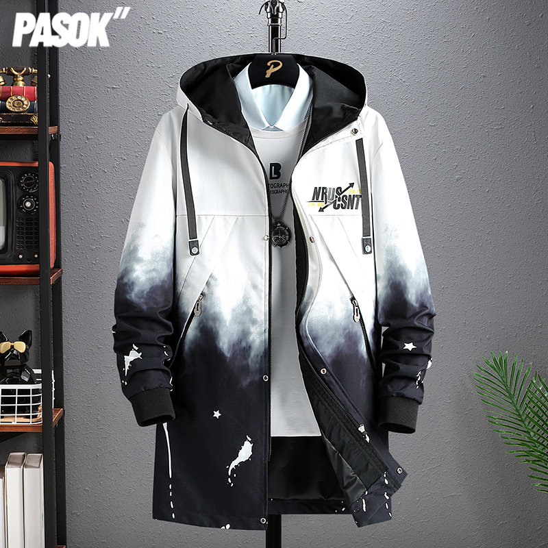 Men's 2021 fall new gradient coat coat spring and autumn trend trench coat teenager medium long style clothes men