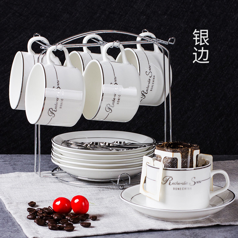 Coffee Memories European-Style Ceramic Cup Coffee Cup Set, Simple Coffee Cup 6-Piece Set, Household Small Luxury Coffee Cup, Saucer, and Spoon