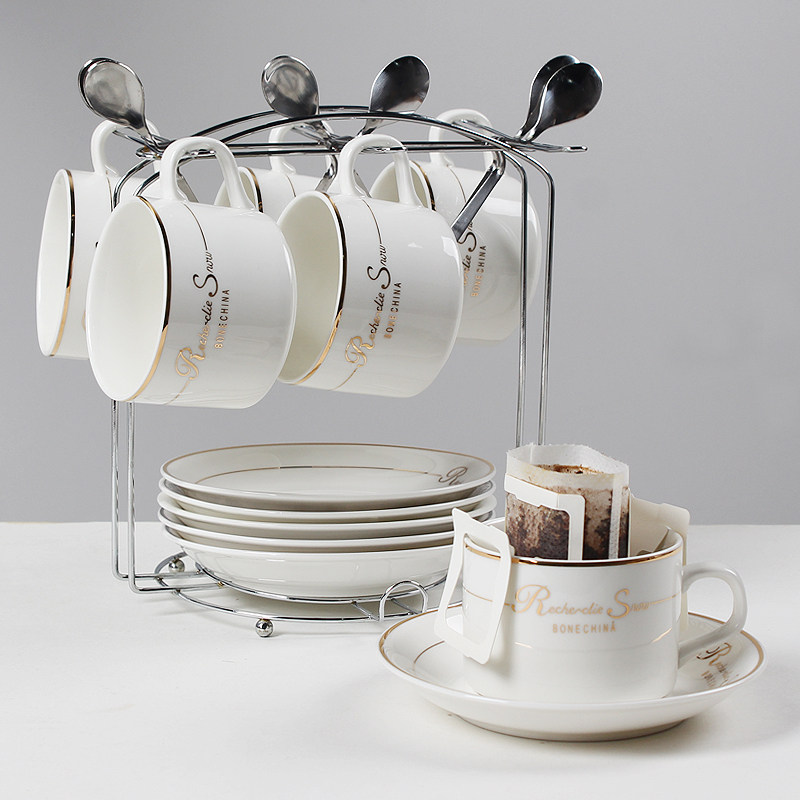 Coffee Memories European-Style Ceramic Cup Coffee Cup Set, Simple Coffee Cup 6-Piece Set, Household Small Luxury Coffee Cup, Saucer, and Spoon