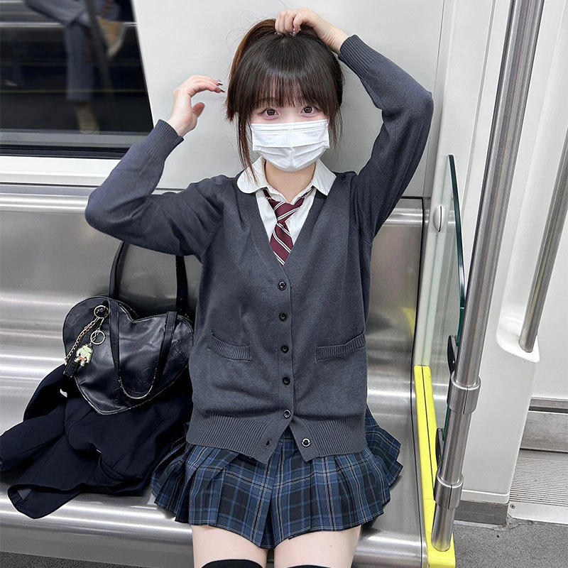 Jk Uniform Couple Cardigan Solid Color Knitwear Student Sweater Cardigan School Uniform Class Uniform Dark Blue White Yellow Gray