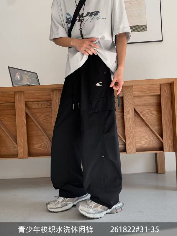 Xinuoqi Pants Summer New Style Youth Cargo Pants for Boys, Loose Casual Versatile Wide-Leg Long Pants